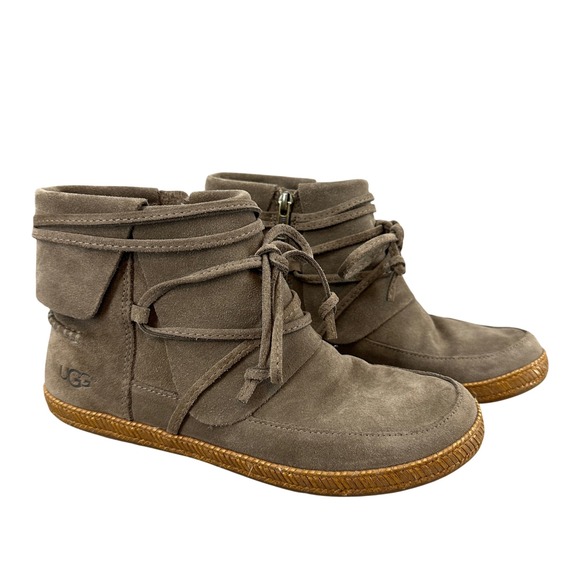 UGG Suede Reid Slate Ankle Boots Lace Up Casual Comfortable Women's Size 6 - Picture 1 of 12